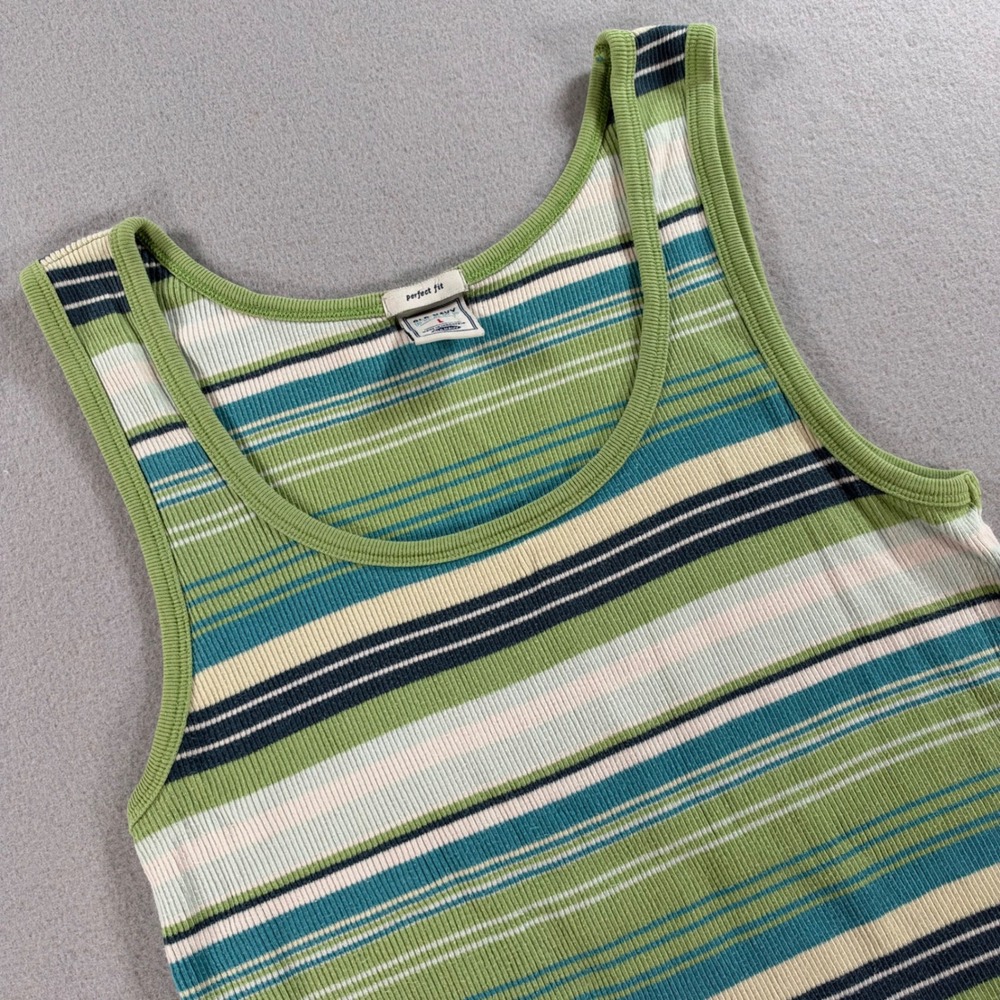 Old Navy Tank Top Striped Large Green Perfect Fit Ribbed Scoop Neck